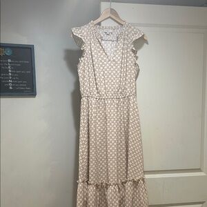 LOFT Cream and Brown Patterned Maxi Dress